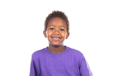 Beautiful Afro-American boy isolated on a white backgroundの写真素材