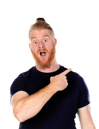 Red haired man with long beard isolated on a white backgroundの写真素材