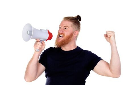 Red haired man with long beard isolated on a white backgroundの写真素材