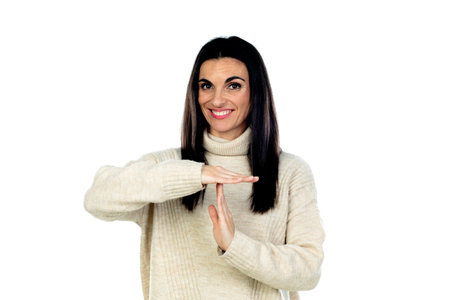 Attractive brunette woman isolated on a white background