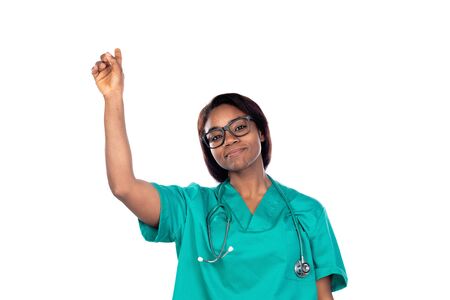 Doctor with green uniform isolated on a white backgroundの写真素材