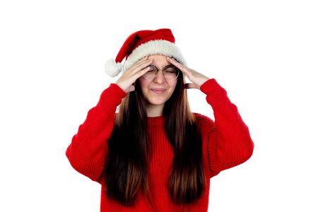 Brunette girl with glasses isolated on a white backgroundの写真素材