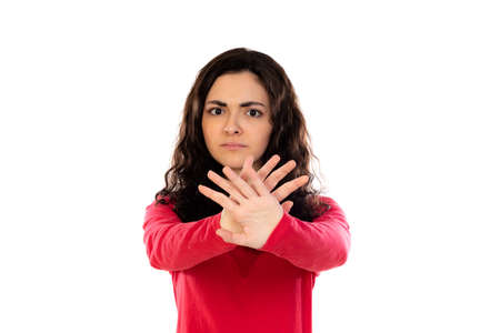 Adorable teenage girl with red sweater isolated on a white background