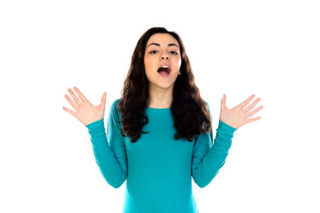 Adorable teenage girl with blue sweater isolated on a white background