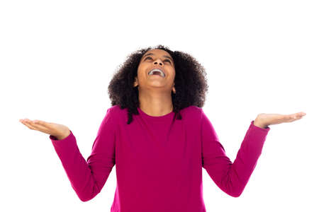 Portait of a teenage with afro hair isolated on a white background