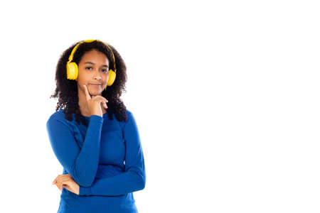 Teenager girl wearing blue sweater isolated on a white background