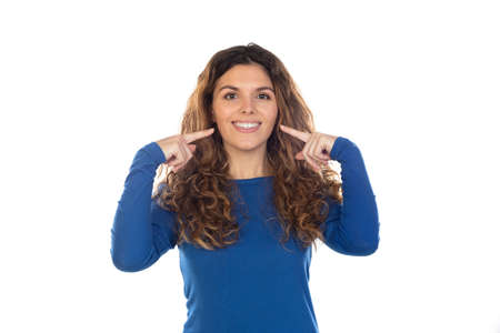 Beautiful woman with wavy hair isolated on a white background
