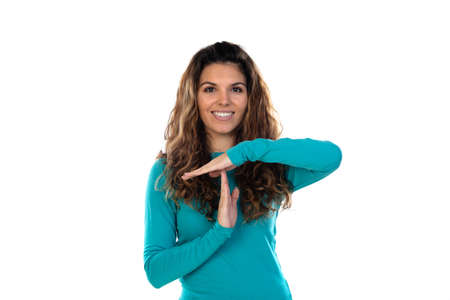 Casual woman with wavy and long hair isolated on a white background