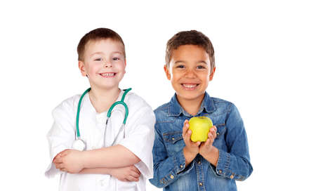 Little doctor with a patient isolated on a white backgroundの写真素材