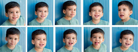Sequence with different gestures of a funny gypsy boy.の写真素材