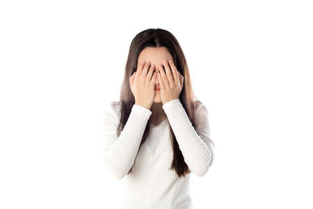 Portrait of sad teen girl isolated on white background