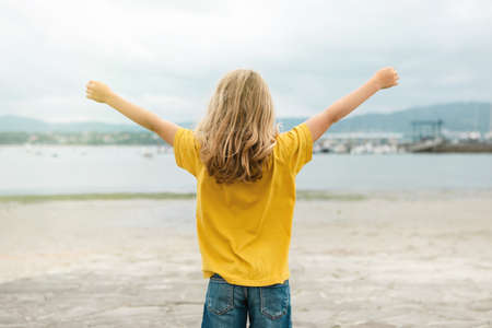 Happy child having fun on summer vacation. Travel and adventure conceptの写真素材