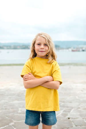 Happy child having fun on summer vacation. Travel and adventure conceptの写真素材