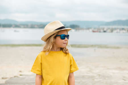 Happy child having fun on summer vacation. Travel and adventure conceptの写真素材