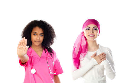 Image symbolizing the fight against breast cancer. Medicine and patient connectedの写真素材