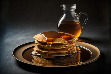 Homemade american pancakes with honey. Healthy morning breakfast. Rustic style. Generative AIの写真素材
