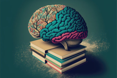 Human brain on a book on dark background. Minimal abstract concept of school, intelligence, reading...