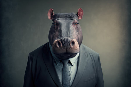 Metaphore of serious businessman concept on a dark background. Generative AIの写真素材