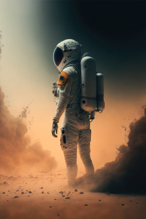Astronaut Standing On A Deserted Land Exploring New Worlds. Generative AI