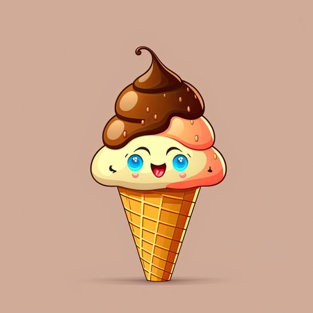 Delicious ice cream on a colored background. Color illustration. Generative AIの写真素材