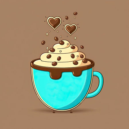 Appetizing cup of coffee with love. Color illustration of a breakfast. Generative AIの写真素材