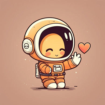 Baby astronaut in love on a color background. Generative AIの写真素材
