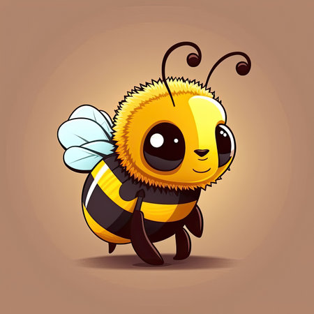 Cute childish bee on a brown background. Color illustration. Generative AIの写真素材