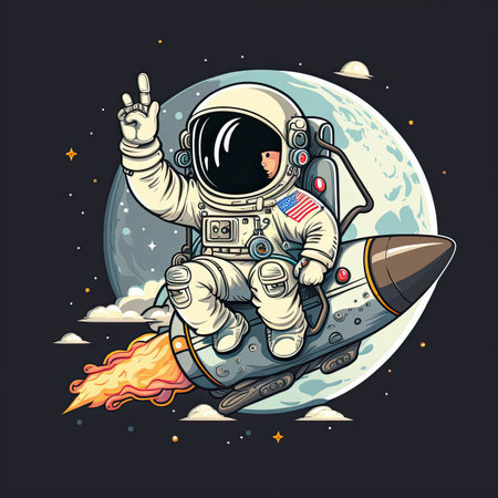Illustration of an astronaut on a space rocket launch. Generative AIの写真素材