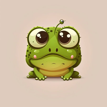 Funny green frog with big eyes on a light background. Color illustration Generative AIの写真素材