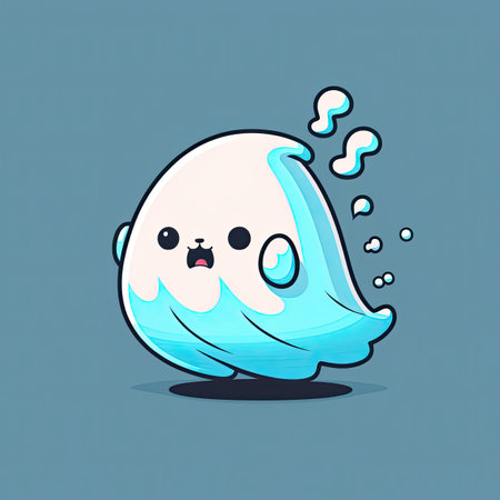 Illustration of cute friendly and childish ghost on a color background. Happy Halloween banner. Generative AIの写真素材