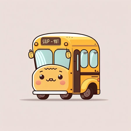 Illustration of a yellow school bus on a color background. Generative AI