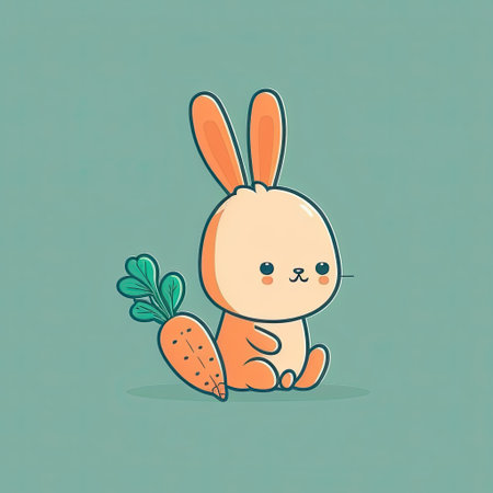 Cute cartoon rabbit holding a carrot on a color background. Generative AIの写真素材