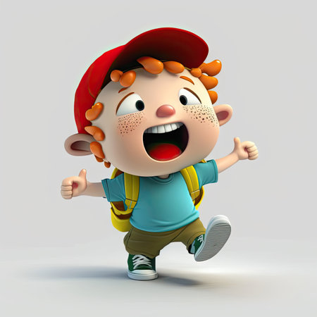 Little boy on a colorful background, funny cartoon character, school kid 3d. Generative AIの写真素材