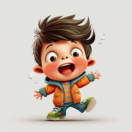 Little boy on a colorful background, funny cartoon character, school kid 3d. Generative AIの写真素材