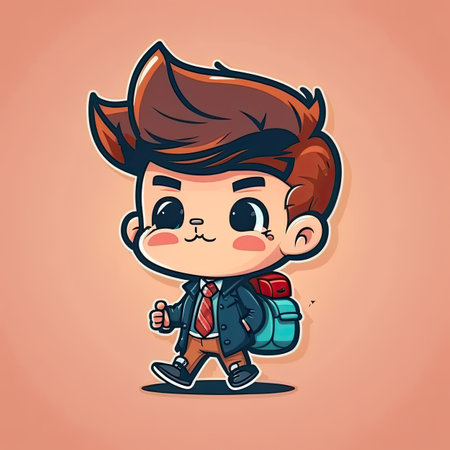 Small boy on a colorful background, funny cartoon character, school kid. Generative AIの写真素材