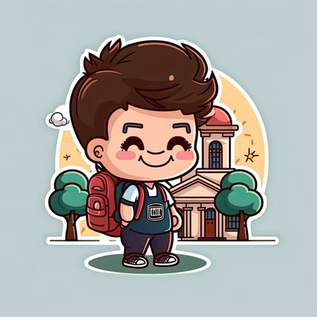 Small boy on a colorful background, funny cartoon character, school kid. Generative AIの写真素材