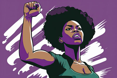 African women fighting for their rights tired of inequality and racism suffered for years. Female empowerment.の写真素材