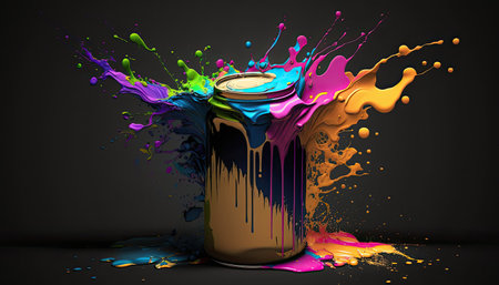 Colorful paint splashing on a dark colored background. Colorful concept. Generative AIの写真素材