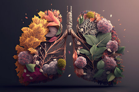 Lungs made from flowers and nature. Environment or lung health concept. Generative AI