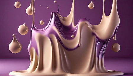 Creamy and thick liquid purple and white splashing on a color background. Generative AI