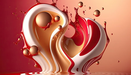 Creamy and thick liquid red and white splashing on a color background. Generative AI
