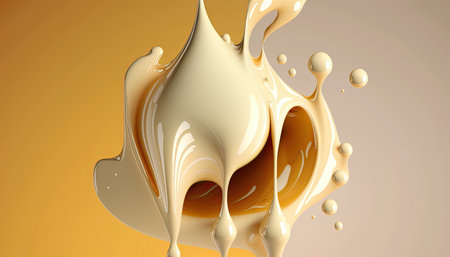 Creamy and thick liquid light brown and yellow splashing on a color background. Generative AIの写真素材