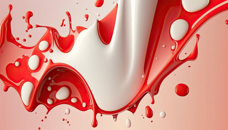 Creamy and thick liquid red and white splashing on a color background. Generative AIの写真素材
