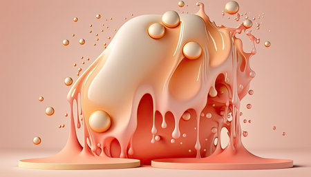 Dense liquid of mixed colors splashing and forming droplets on a colored background. Illustration for wallpaper. Generative AIの写真素材