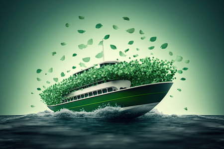 Green ship decorated for St. Patricks day , transport illustration. Generative AI
