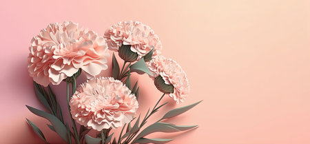 Paper flowers carnations, floral background, wedding card. Generative AI