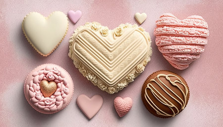 Colorful heart sweets for St. Valentine's Day, Mother's Day, or Birthday, decorated on color...