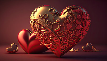 Valentine's Day Background with Red Love Heart. Generative AI.の写真素材