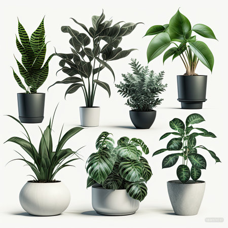 Vector set houseplant in pot, realistic front view. 3D Illustration green of indoor plant isolated on white background. Generative AIの写真素材