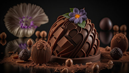 Elaborated chocolate desserts from a prestigious chef. Dark background. Generative AIの写真素材